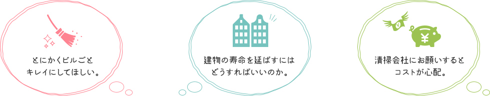 とにかくビルごとキレイにしてほしい。 建物の寿命を延ばすにはどうすればいいのか。 清掃会社にお願いするとコストが心配。